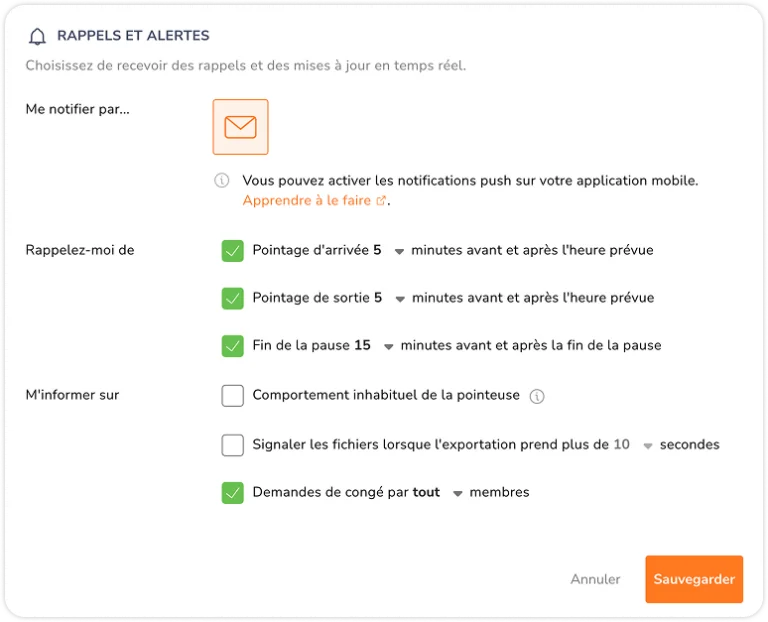 Rappels de notification et alertes